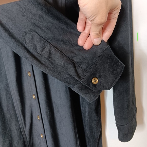 Natalia Romano Boyfriend Shirt Dress Women Sz S Black Faux Suede Grunge Office - Picture 4 of 7